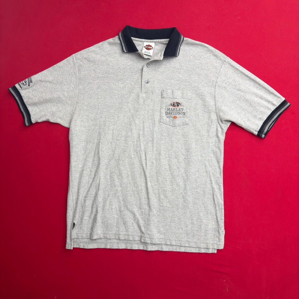 VINTAGE 90s Harley Davidson San Jose California Gray Polo Shirt Mens XL Made USA
